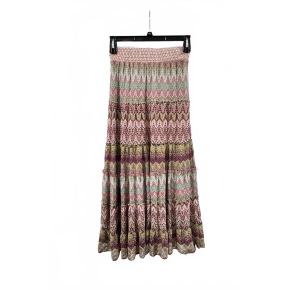 Lapis Boho Multicolored Crochet Lace Tiered Ruffle Trim Maxi Skirt Size P Medium - Picture 2 of 9